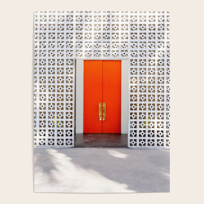 Parker Palm Springs Orange Doors with Palm Tree Shadow Poster Gallery Image 1