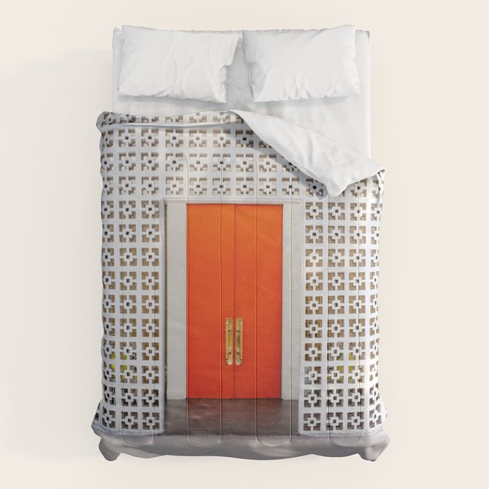 Parker Palm Springs Orange Doors with Palm Tree Shadow Comforter Gallery Image 1