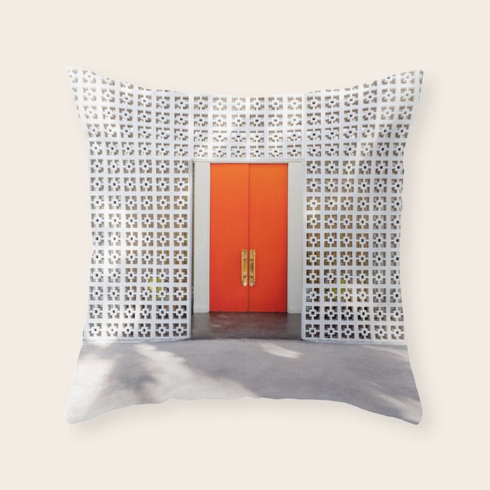 Parker Palm Springs Orange Doors with Palm Tree Shadow Throw Pillow Gallery Image 1