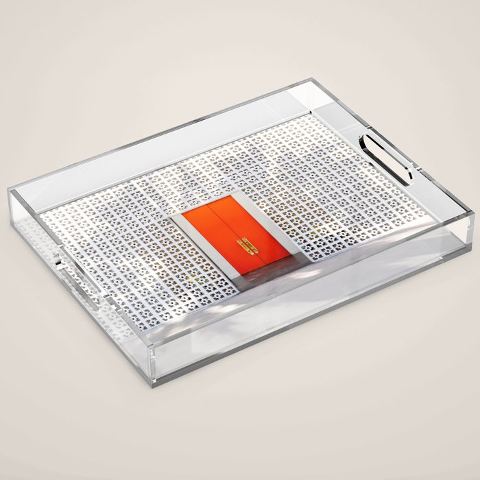 Parker Palm Springs Orange Doors with Palm Tree Shadow Acrylic Tray Gallery Image 1