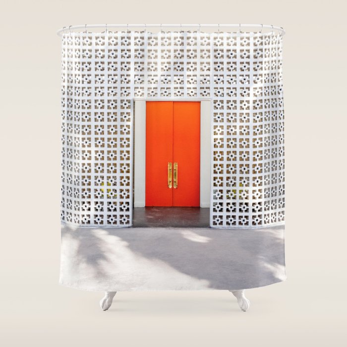 Parker Palm Springs Orange Doors with Palm Tree Shadow Shower Curtain