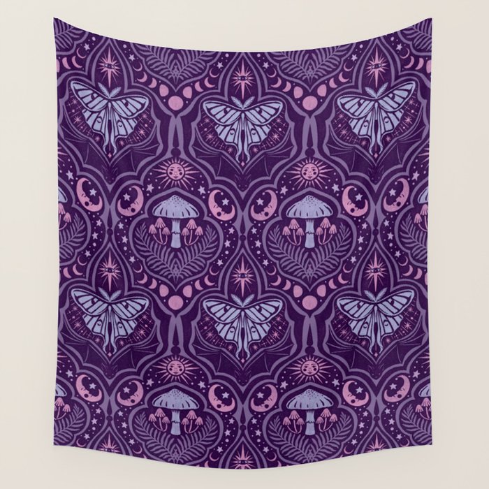 Celestial Forest Damask - Violet Wall Tapestry Gallery Image 1