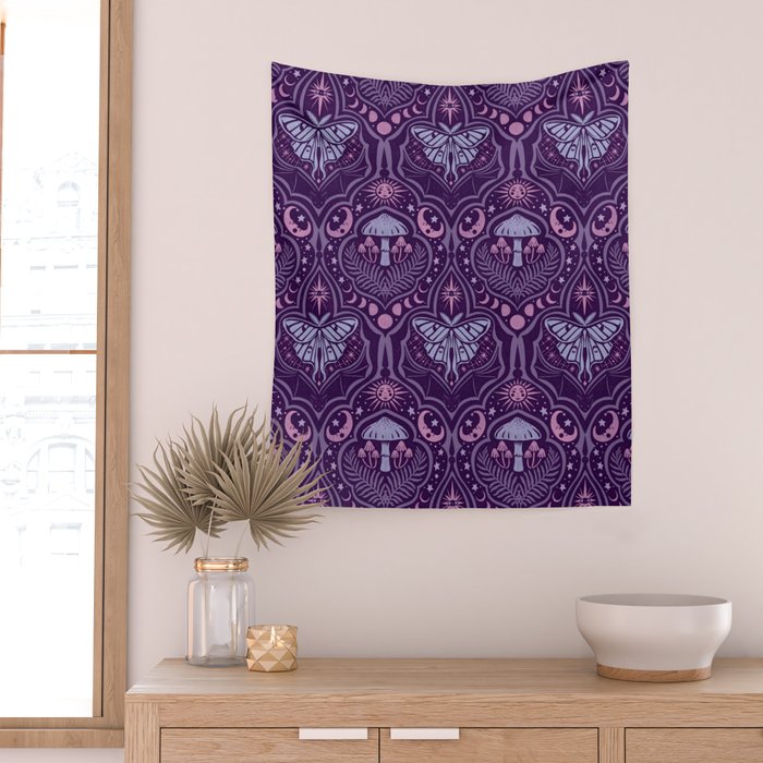 Celestial Forest Damask - Violet Wall Tapestry Gallery Image 2