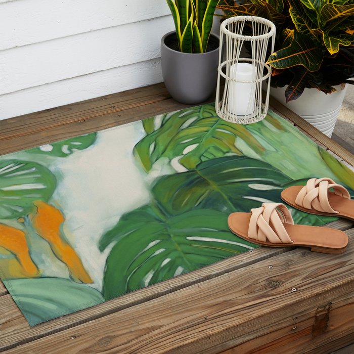 Green Abstract Plants Outdoor Rug Gallery Image 2