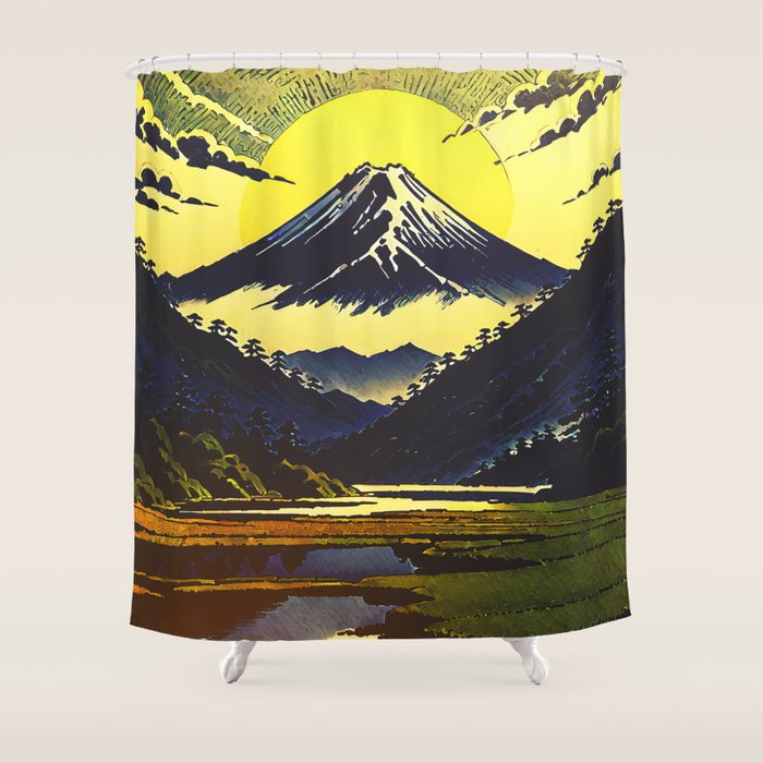 Prayer - A Contemporary Ukiyo-e Nature Landscape Shower Curtain Gallery Image 1