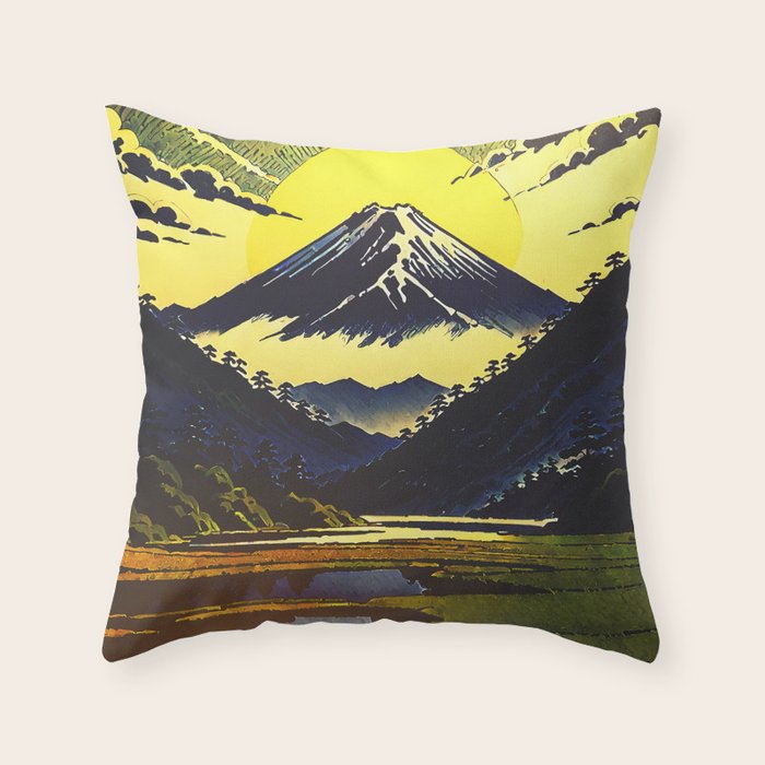 Prayer - A Contemporary Ukiyo-e Nature Landscape Throw Pillow Gallery Image 6