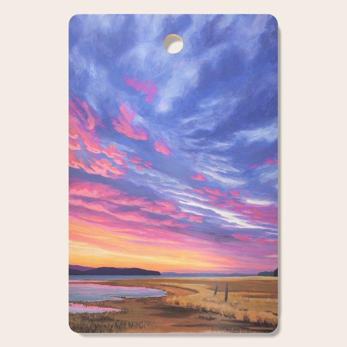 Pink and Purple Sunrise Over Bay Cutting Board Gallery Image 1