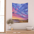 Pink and Purple Sunrise Over Bay Wall Tapestry Gallery Image 2