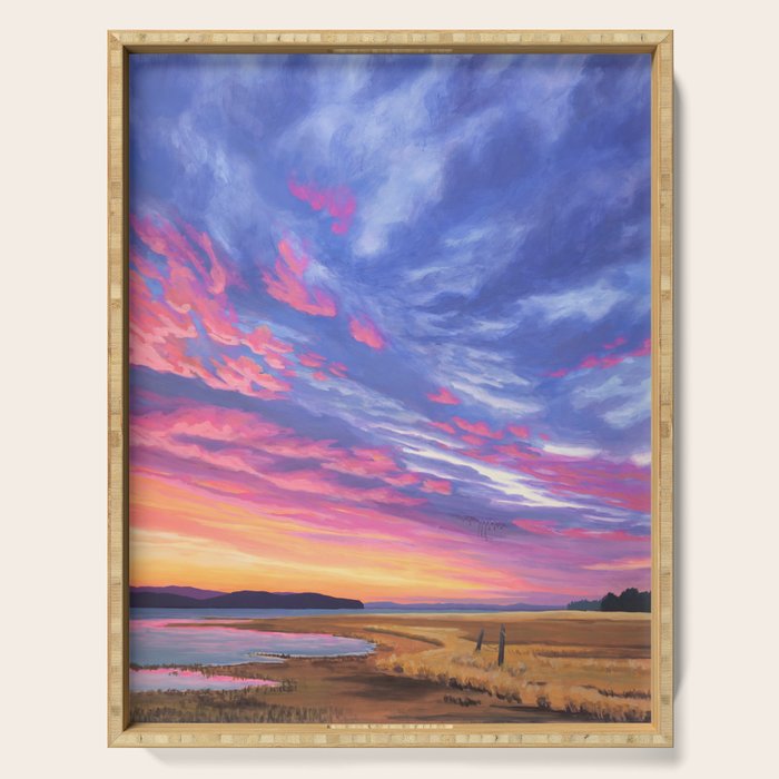 Pink and Purple Sunrise Over Bay Serving Tray Gallery Image 1