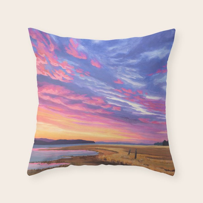 Pink and Purple Sunrise Over Bay Throw Pillow Gallery Image 6