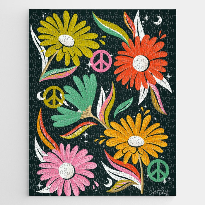 Drippy Daisy Dreamscape - Rainbow & Indigo on Teal Jigsaw Puzzle Gallery Image 1