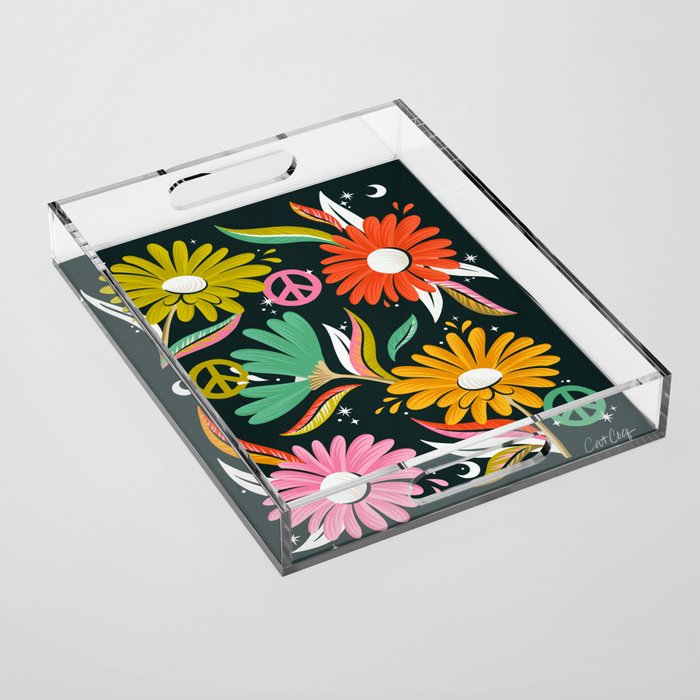 Drippy Daisy Dreamscape - Rainbow & Indigo on Teal Acrylic Tray Gallery Image 1