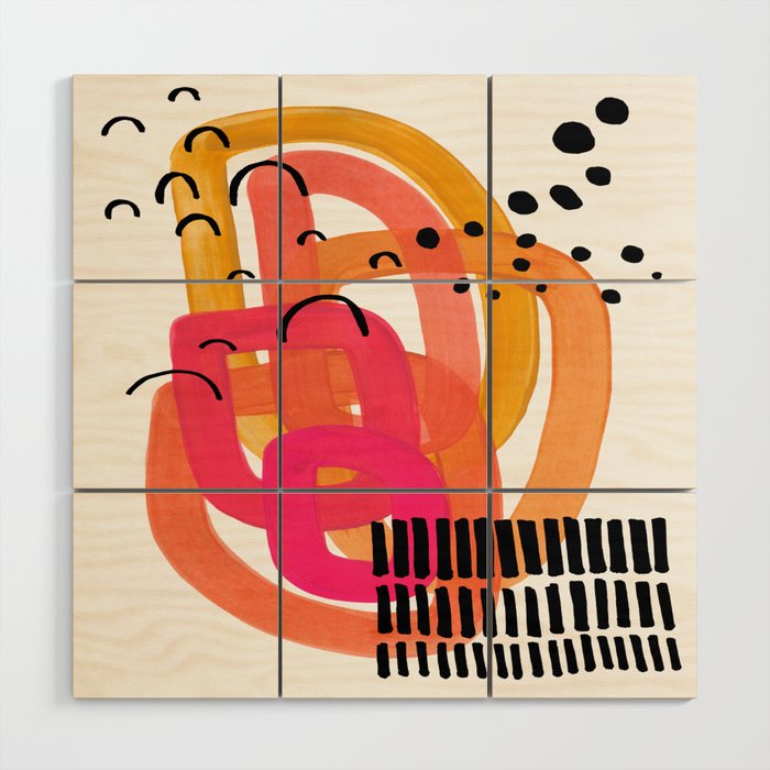 Modern Mid Century Fun Colorful Abstract Minimalist Painting Ombre Yellow Magenta Infinity Circles Wood Wall Art Gallery Image 1
