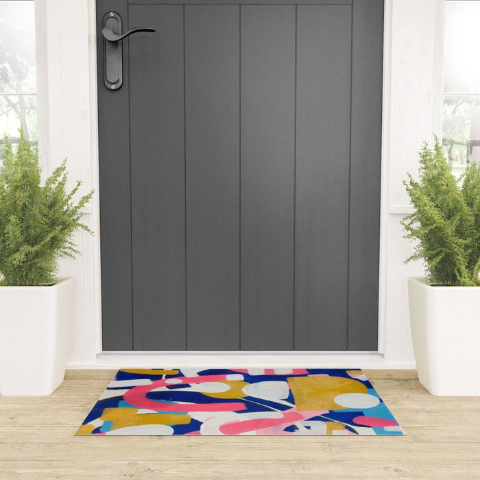 Graffiti Colorful Funky Acrylic Painting Pink Blue Yellow Patterns Shapes by Ejaaz Haniff Welcome Mat Gallery Image 3