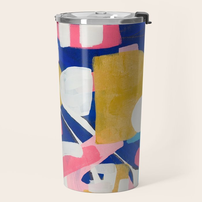 Graffiti Colorful Funky Acrylic Painting Pink Blue Yellow Patterns Shapes by Ejaaz Haniff Travel Mug Gallery Image 2