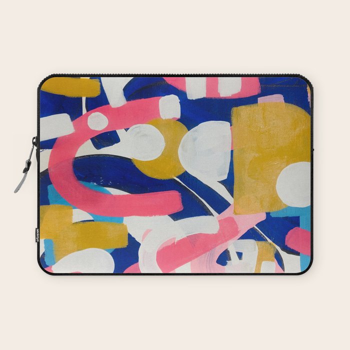 Graffiti Colorful Funky Acrylic Painting Pink Blue Yellow Patterns Shapes by Ejaaz Haniff Laptop Sleeve Gallery Image 1