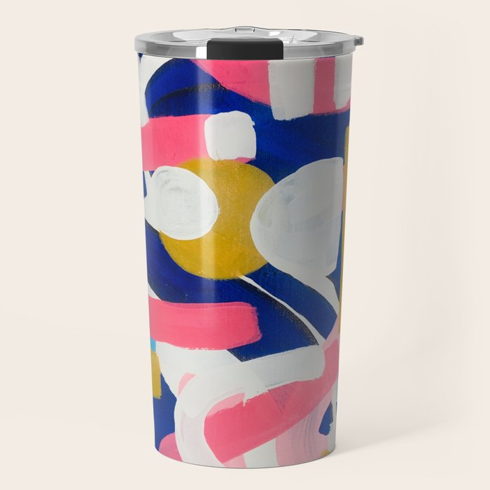 Graffiti Colorful Funky Acrylic Painting Pink Blue Yellow Patterns Shapes by Ejaaz Haniff Travel Mug Gallery Image 1