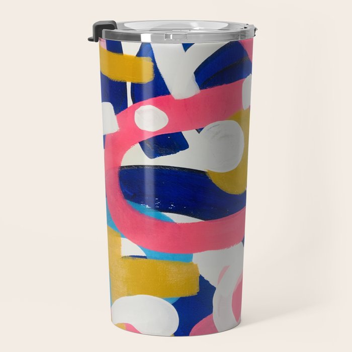Graffiti Colorful Funky Acrylic Painting Pink Blue Yellow Patterns Shapes by Ejaaz Haniff Travel Mug Gallery Image 3