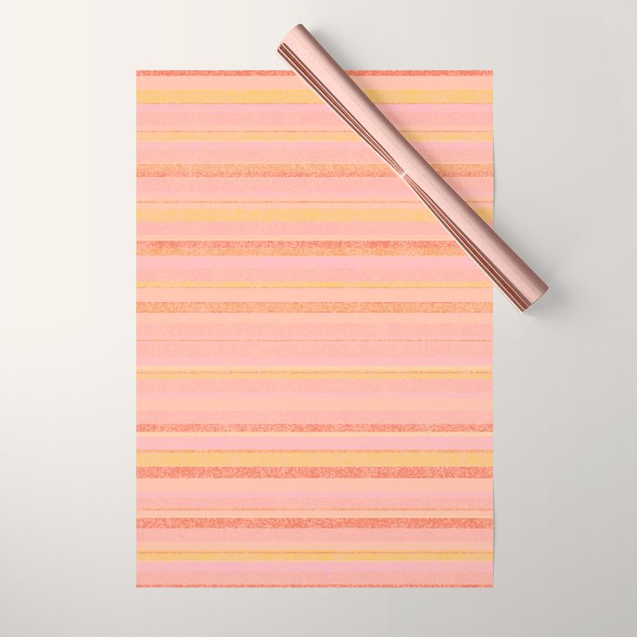 Textured Summer Stripes Pink Orange Yellow Wrapping Paper Gallery Image 1
