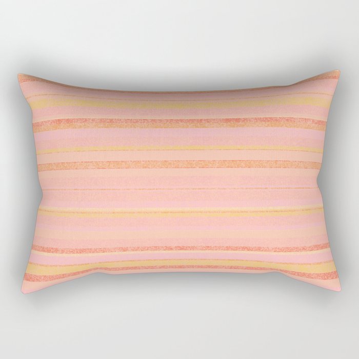 Textured Summer Stripes Pink Orange Yellow Rectangular Pillow Gallery Image 2