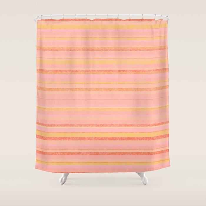 Textured Summer Stripes Pink Orange Yellow Shower Curtain Gallery Image 1