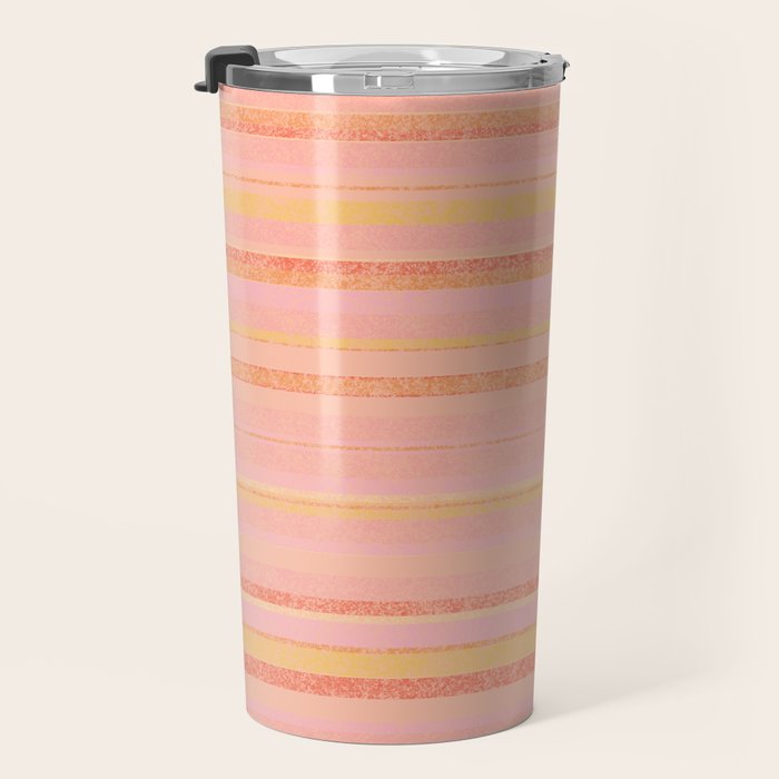Textured Summer Stripes Pink Orange Yellow Travel Mug Gallery Image 3