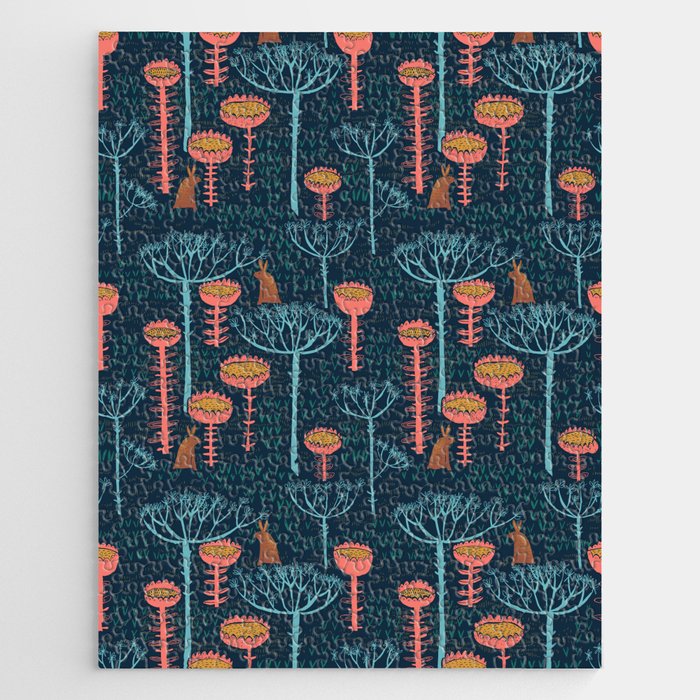Block print scandinavian blue meadow Jigsaw Puzzle Gallery Image 1