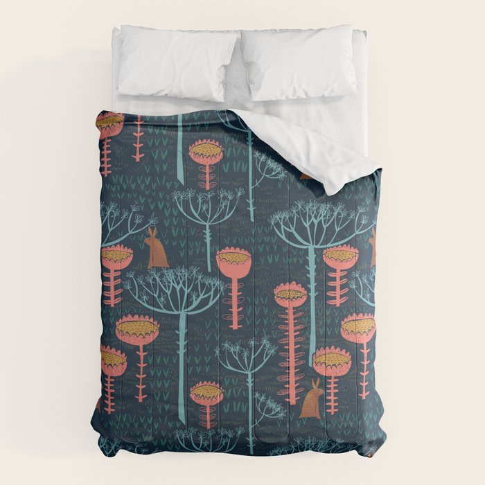 Block print scandinavian blue meadow Comforter Gallery Image 1
