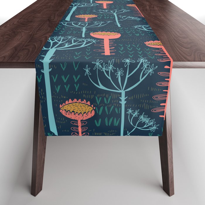 Block print scandinavian blue meadow Table Runner Gallery Image 1