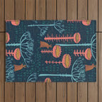 Block print scandinavian blue meadow Outdoor Rug Gallery Image 1