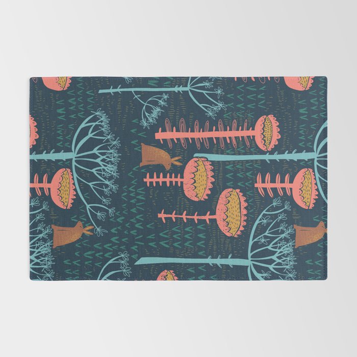 Block print scandinavian blue meadow Rug Gallery Image 2