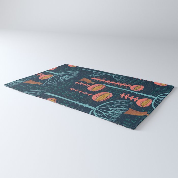 Block print scandinavian blue meadow Rug Gallery Image 3
