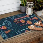 Block print scandinavian blue meadow Outdoor Rug Gallery Image 2