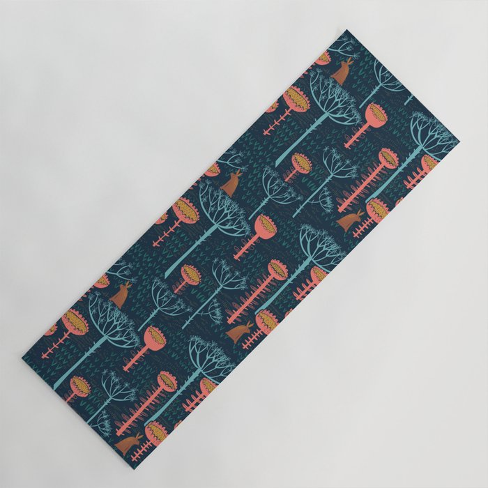 Block print scandinavian blue meadow Yoga Mat Gallery Image 1