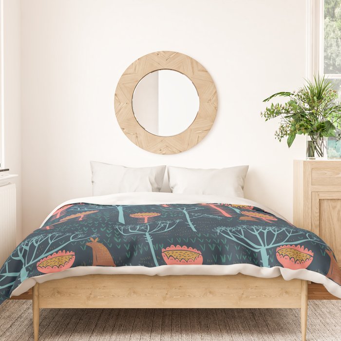 Block print scandinavian blue meadow Duvet Cover Gallery Image 3