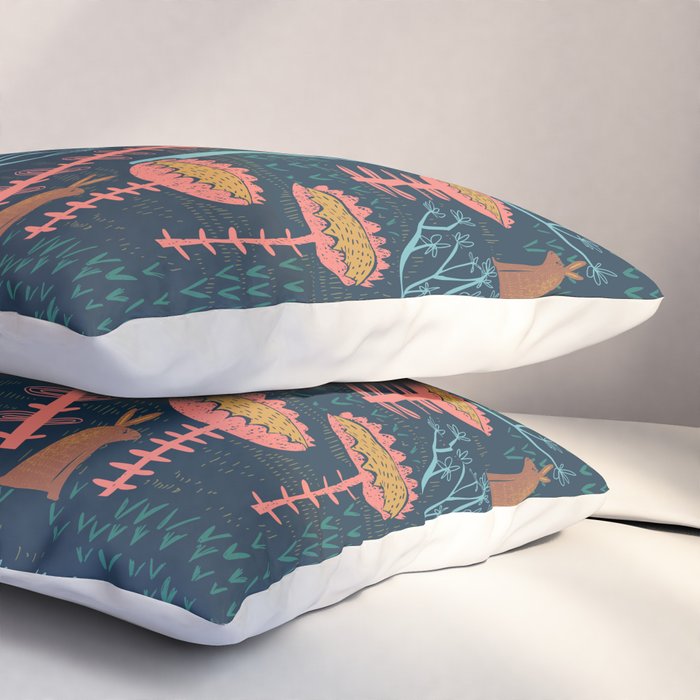 Block print scandinavian blue meadow Pillow Sham Gallery Image 3