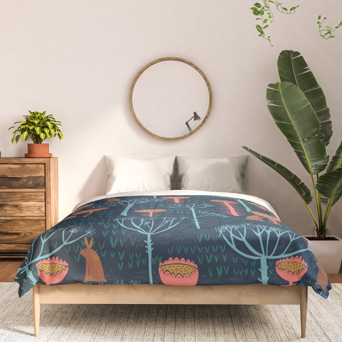 Block print scandinavian blue meadow Comforter Gallery Image 3
