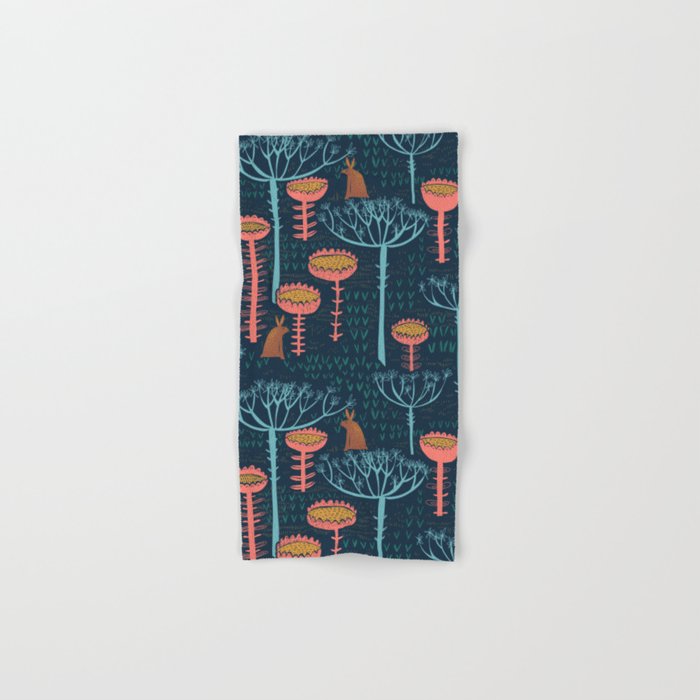 Block print scandinavian blue meadow Bath Towel Gallery Image 1