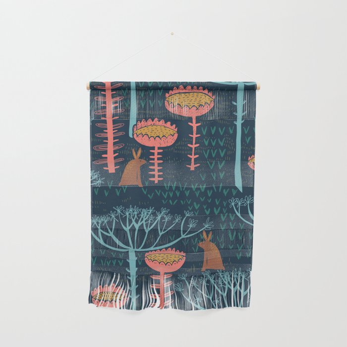 Block print scandinavian blue meadow Wall Hanging Gallery Image 1