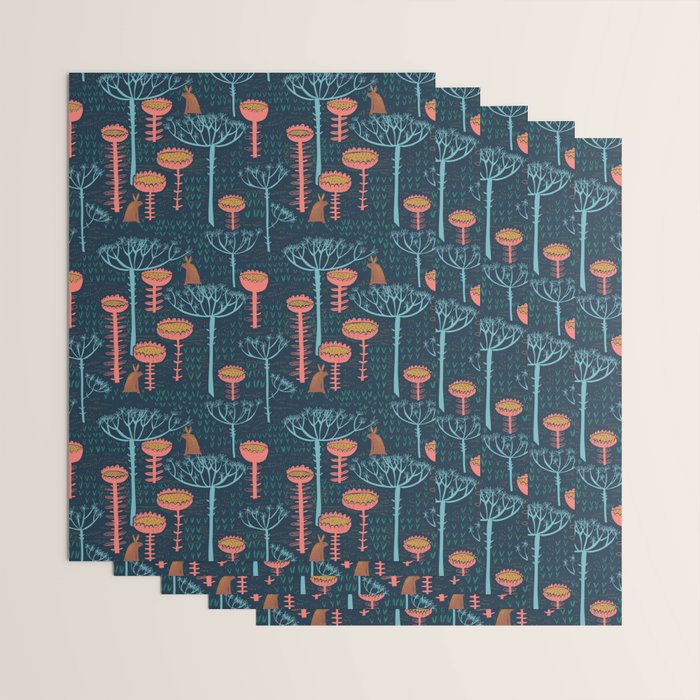 Block print scandinavian blue meadow Wrapping Paper Gallery Image 3