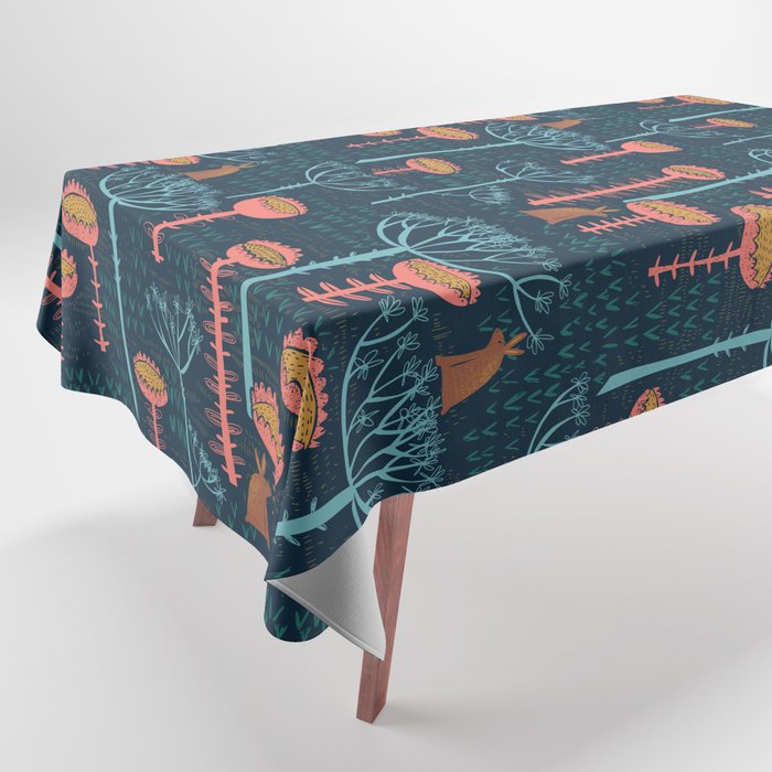Block print scandinavian blue meadow Tablecloth Gallery Image 1