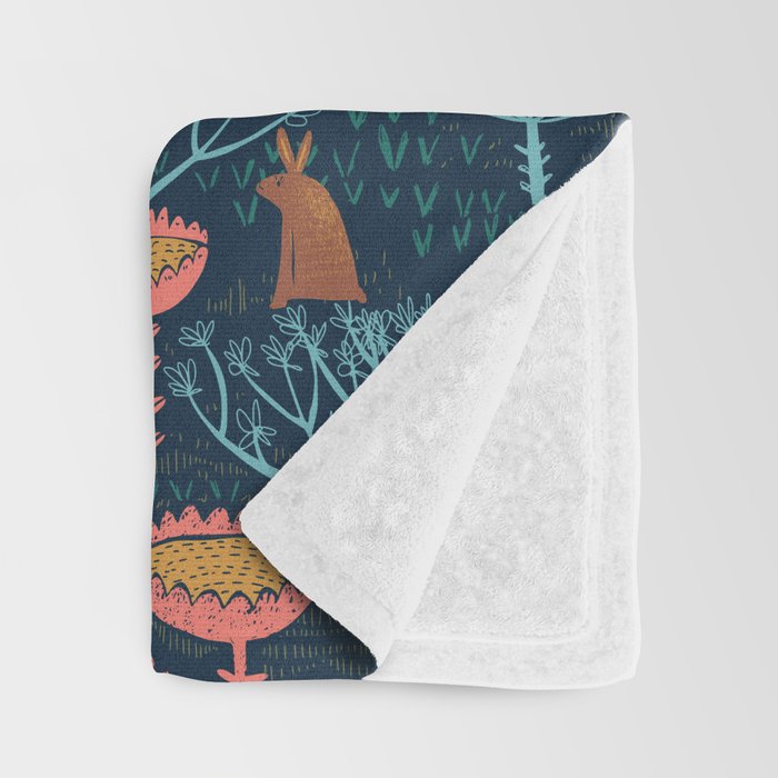 Block print scandinavian blue meadow Throw Blanket Gallery Image 3