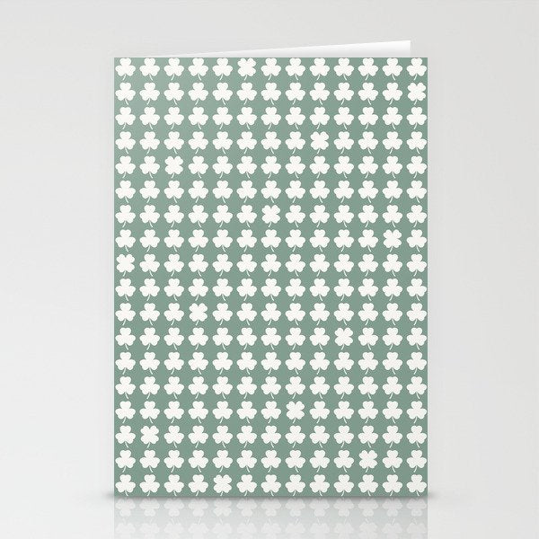 Clovers XXXIII Sage Green Botanical Pattern Stationery Card Gallery Image 1