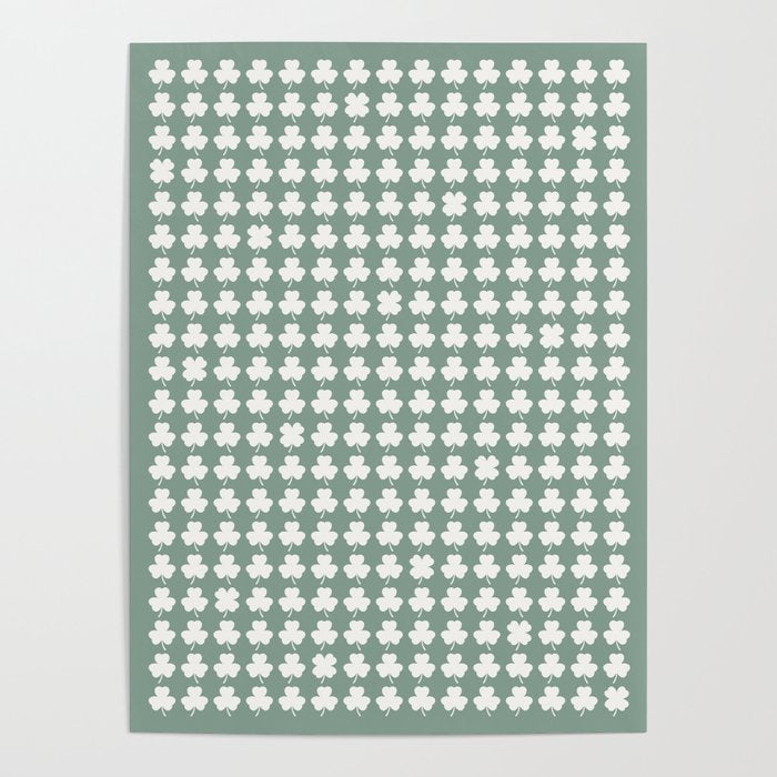 Clovers XXXIII Sage Green Botanical Pattern Poster Gallery Image 1