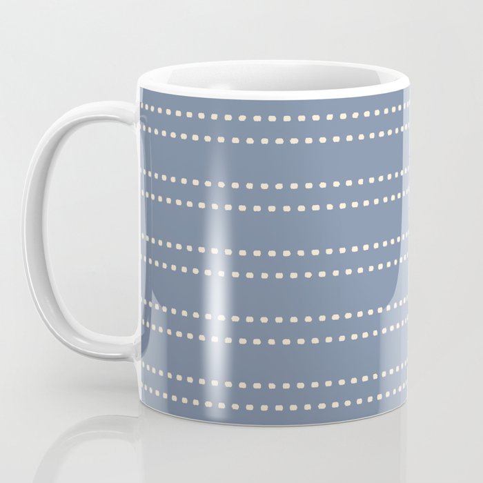 Smudgy Dots Painted Double Stripes Pattern in Stone Blue and Cream Coffee Mug Gallery Image 3