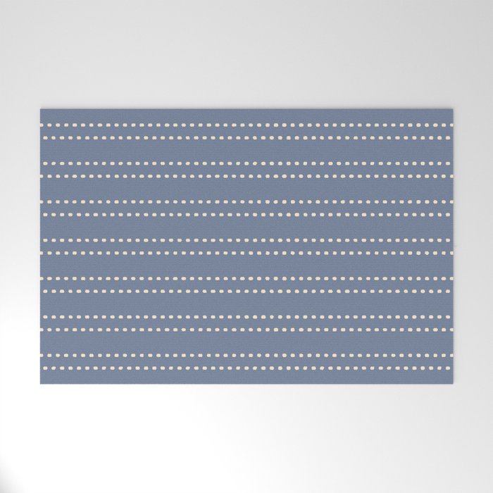 Smudgy Dots Painted Double Stripes Pattern in Stone Blue and Cream Welcome Mat Gallery Image 1