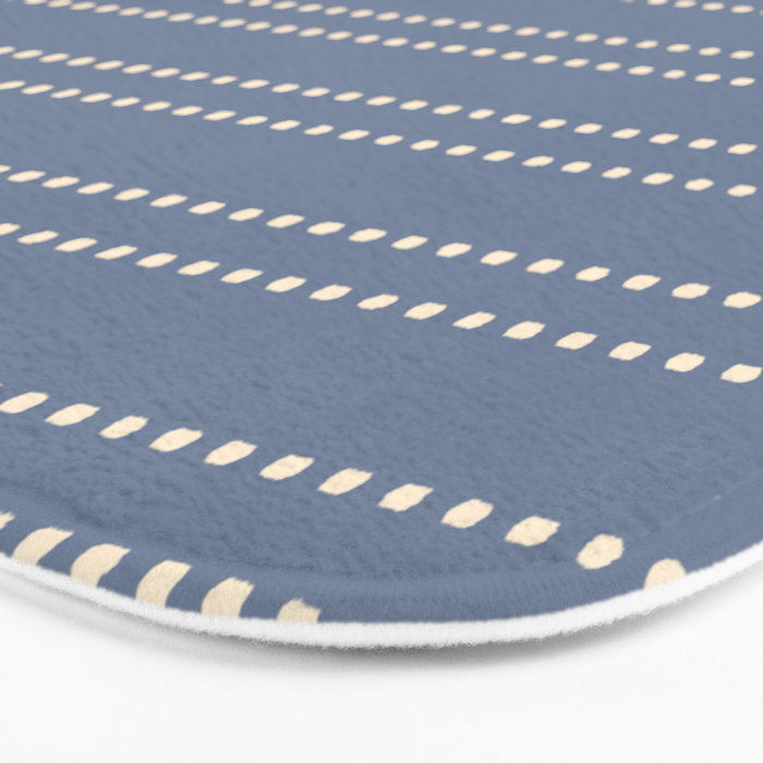 Smudgy Dots Painted Double Stripes Pattern in Stone Blue and Cream Bath Mat Gallery Image 3