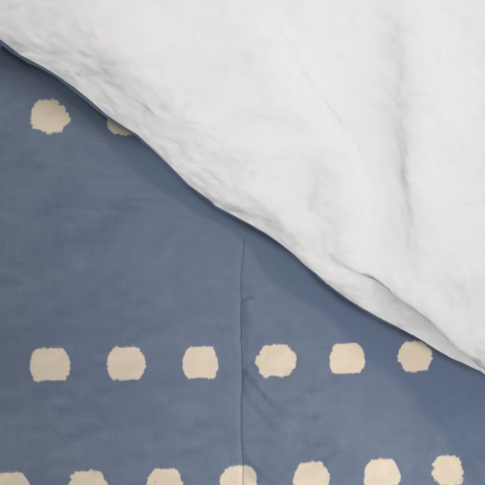 Smudgy Dots Painted Double Stripes Pattern in Stone Blue and Cream Comforter Gallery Image 4