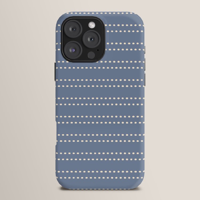 Smudgy Dots Painted Double Stripes Pattern in Stone Blue and Cream iPhone Case Gallery Image 16