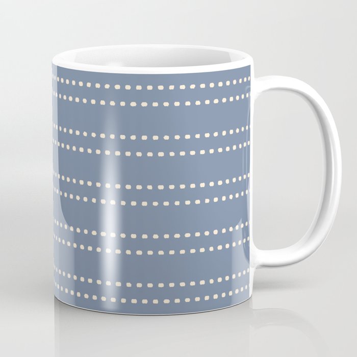 Smudgy Dots Painted Double Stripes Pattern in Stone Blue and Cream Coffee Mug Gallery Image 1